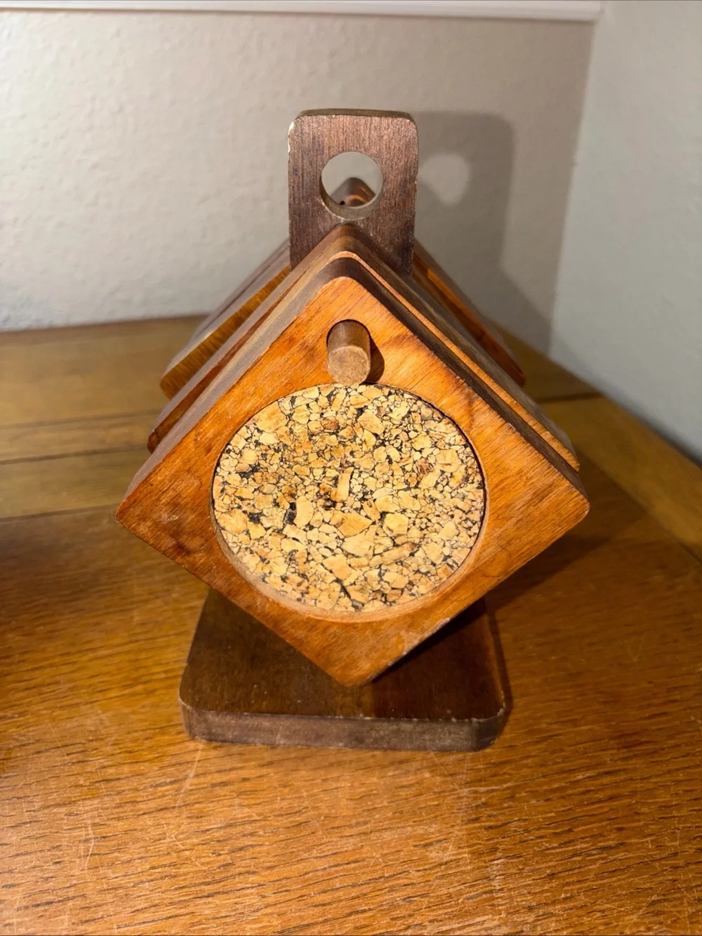 Handcrafted Wooden Coaster Set with Stand - Warm Brown
